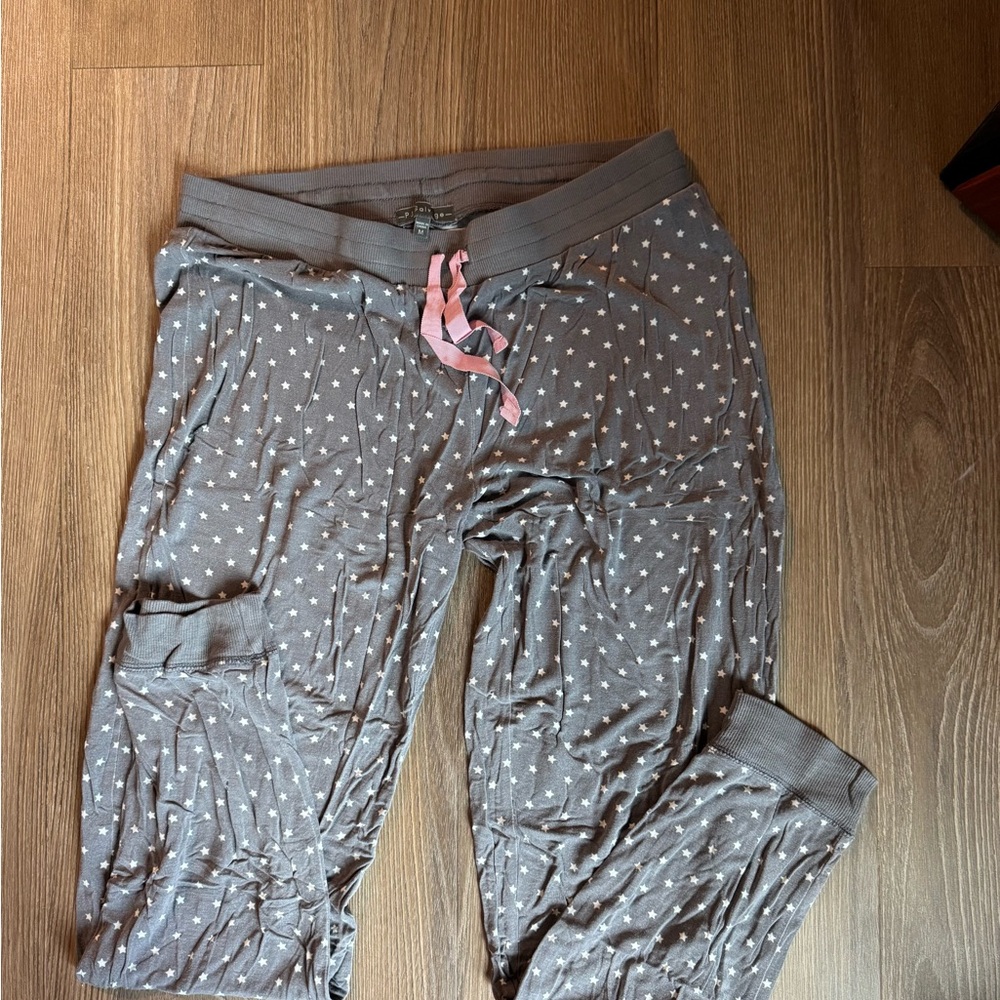 PJ Salvage Gray Star Pajama Pants with Pink Tie